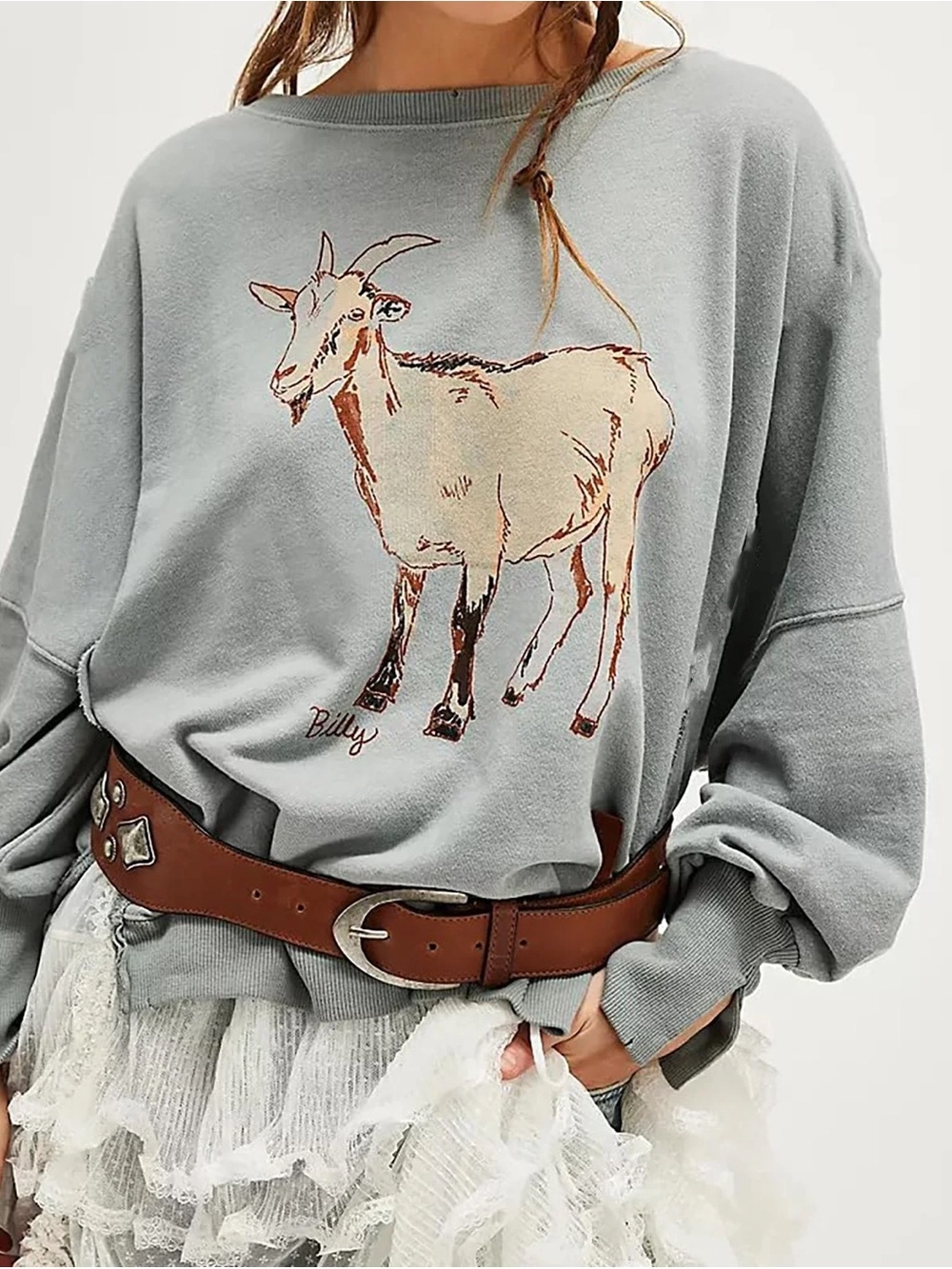 FP WE THE FREE Billy Goat Graphic Camden Pullover, Size XS